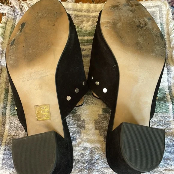 Basaco Black Suede Peep Toe Heeled Slides 39 Made in Spain - Picture 7 of 8
